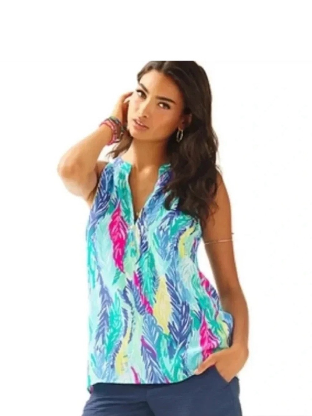Lilly Pulitzer Bailey Sleeveless Silk Top In Multi Light As A Feather Size XS